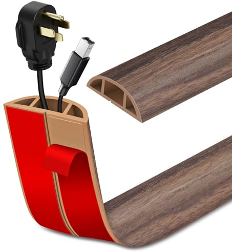 Kabelkanal selbstklebend Länge 3m Boden Kabelbrücke flexiblen Kabelschutz Kabelschacht Kabelabdeckung für Haus Büro Lager Konzert (3m×2cm, nebelbraun Holzmaserung)
