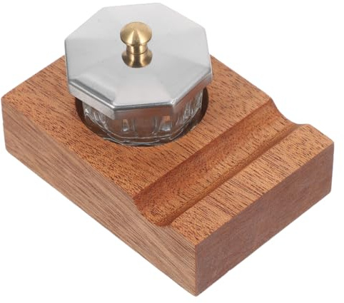 Gadpiparty Porte-Plume De Calligraphie Inclinable En Bois Avec Encrier En Verre Pour Bureau Et Studio D'Art Organiseur De Bureau ÉLéGant Pour Stylo Plume Pinceau Et Rangement De Calligraphie