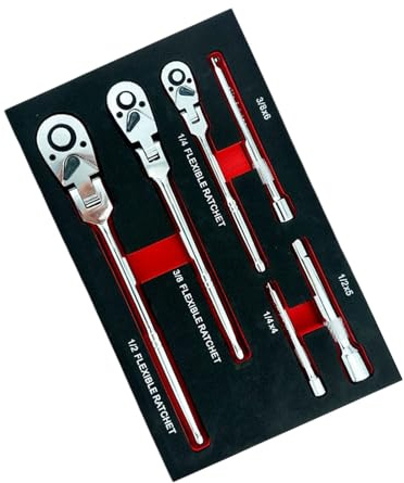 Juego de llaves de trinquete de cabeza de 6 piezas, diseño reversible con extensión para optimización compacta del espacio, juego de llaves de cabeza giratoria S