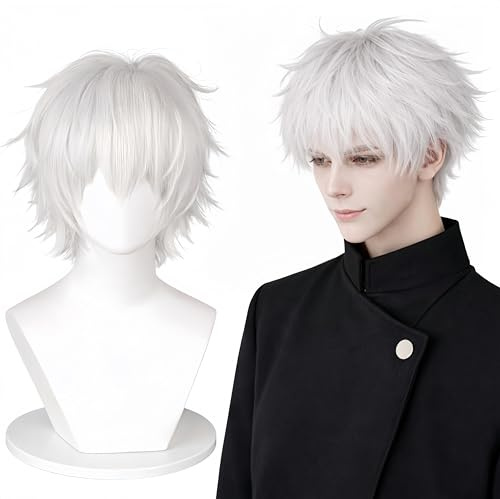 Sniivoo silvervit kort animeperuk för män halloween cosplay peruk