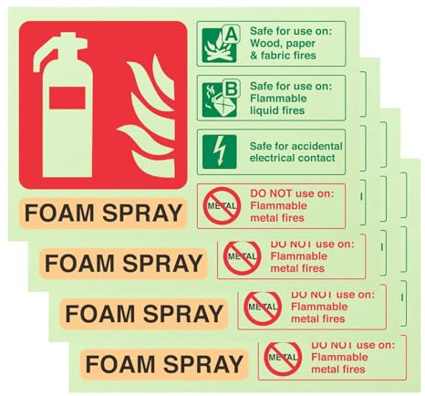 5pcs Foam Fire Extinguisher Label, Glow-in-the-Dark Foam Spray Identification Electrical Safe Fire Extinguisher Sign, Self-adhesive Vinyl Sign