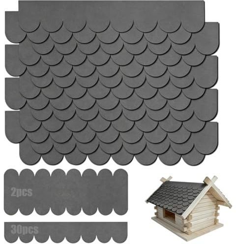 Pack of 32 Self-Adhesive Roofing Felt for Bird House, Mini Roof Shingles for Roofing Felt Shingles, Waterproof, for Rabbit Hutch Insect Hotel Nesting Box Roof Rabbit Hutch Dog Kennel Mailbox Roofs