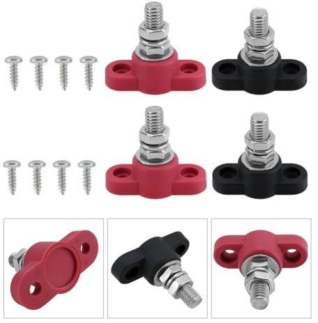 Helilyco Klemmleiste 4-teiliges Set mit 8 Gewindebolzen aus Edelstahl rot & schwarz für Batterie-Stromanschluss, Schraubverbinder Typ