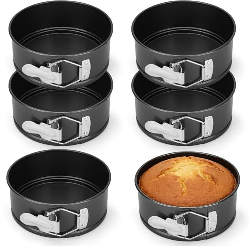 AZKEEGREY 6 Pack Round 4 Inch Springform Cake Tins Non-Stick, Black | Spring Liaded Small Cake Tin with Removable Bottom, Pie Tin Cheesecake Moulds, for Restaurants, Kitchen