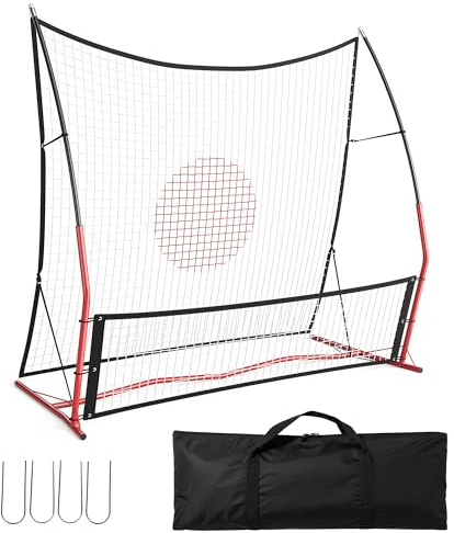 Soccer Rebounder, 2-in-1 Fußball-Rebounder-Netz, 1,8 x 1,8 m, Klein Und 1,8 m x 3,6 m, Großes Rückprallnetz Für Teamvolley-Passing, Solo-Training, Inklusive Tragetasche Und 4 Erdspieße, Rot Und