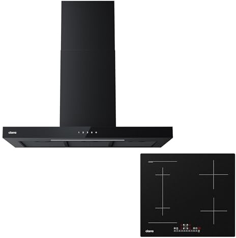 CIARRA Dunstabzugshaube 90 cm und Induktionskochfeld 60 cm Set/Kombination CBCB9102 Wandhaube und CBBIH4BF 4 Zonen Einbau Induktionskochfeld Flexzone Schwarz