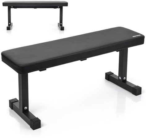meteor Hantelbank Flachbank Trainingsbank Fitnessbank für Zuhause kompakt platzsparend stabil Stahl ideal für kleine Wohnungen Hantelbank für Kurzhanteln bis 200 kg