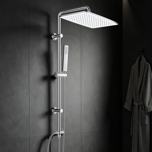 Görbach Regndusch duschsystem utan armatur, duschset i rostfritt stål med justerbar duschstång, huvuddusch 35 x 25 cm krom