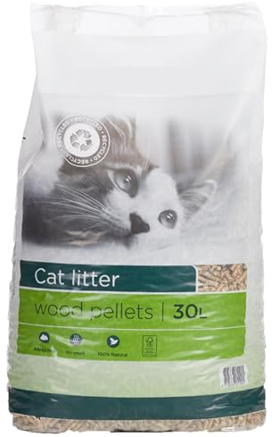 Wood Pellet Recycled Non-clumping Wood Cat Litter 30L - Highly Absorbent Biodegradable Cat Litter - Ideal for Cats and Kittens - 100% Fsc Recycled Wood