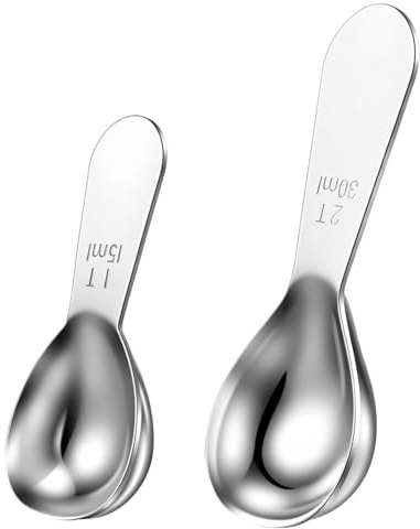 Nogeqi 2 Pack Tablespoon Measuring Spoon, 15ml/30ml Coffee Measuring Spoon | Short Handle Stainless Steel Coffee Scoop for Jars Canisters Kitchen Home Use, 1tbsp/2tbsp