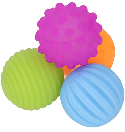 Omquot Babytexturerade Sensoriska Bollar Lättvikts BPA-fria Pipande Leksaker för Att Utveckla Hörseln för Bebisar 4-pack