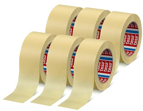 tesa tesakrepp 4323 Basic im 6er Pack - Elastisches Allzweck-Malerband für alle gängigen Malerarbeiten - hellbeige - 6 Rollen je 50 m x 50 mm