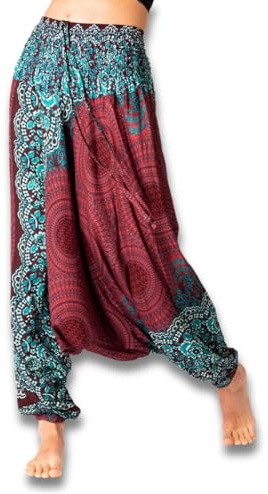 PANASIAM Aladinhose Peacock Damen - 2in1 als Haremshose & Jumpsuit tragbar | Yogahose mit tiefem Schritt, GOA Hose, Boho Style, Pumphose, orientalische Sarouelhose, leichte Sommerhose, 100% Viskose