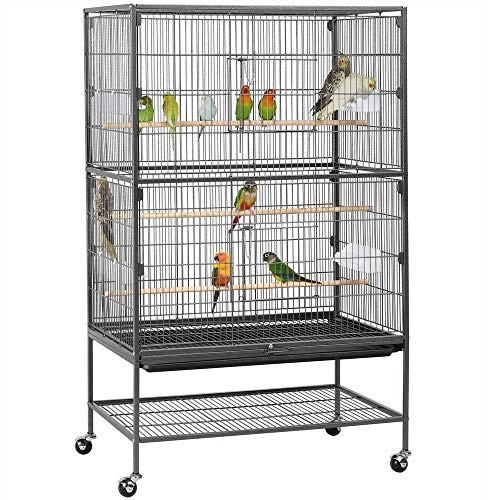 Yaheetech Jaula Grande para Pájaros, Mascota con Ruedas, Unisex, 52 cm x 79 cm x 132 cm, Hierro, Negro