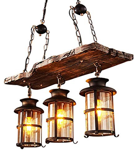 Vintage pendellampa E27 industriella hänglampor retro trä hängande belysning svart järn och glas lampskärm höjd justerbar loft ljuskrona inomhus hängande lampor för matsal vardagsrum bar kafé