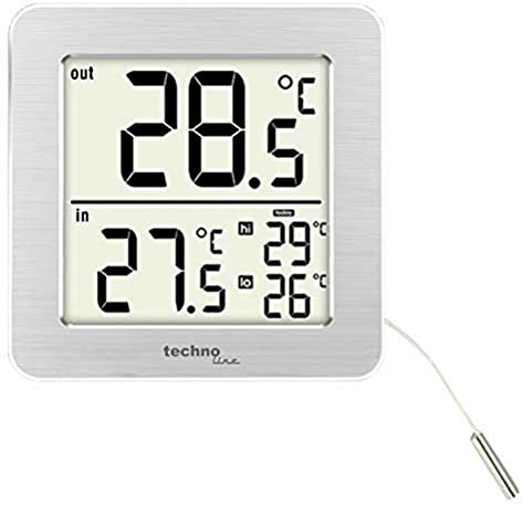 Technoline WS7049 digital termometer med två temperaturmätningar: via kabelsond (kabellängd 1,5 m) och via själva termometern, vit, silver