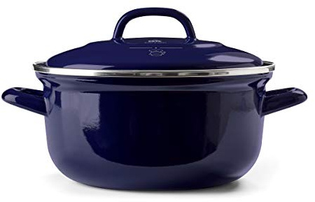 BK Acero al carbono de aluminio índigo de calibre pesado, inducción, horno holandés esmaltado antiadherente de 5.5 cuartos de galón, apto para lavavajillas, azul