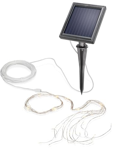 Esotec Solar Lichterschleier Verena, 100 Micro LEDs, warmweiß, Akku, Solarmodul, Erdspieß, Wandmontage, biegsamer Kupferdraht, Gartendeko, Baumlicht, außen, outdoor, 102178
