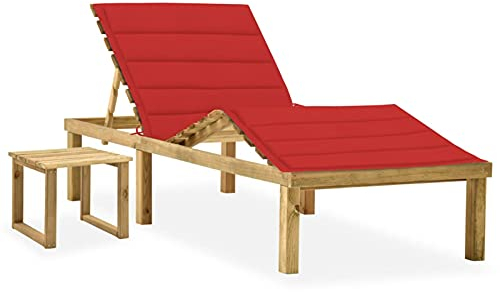 Tidyard Garten Sonnenliege mit Auflage & Tisch Gartenliege Holzliege Strandliege Saunaliege Relaxliege Gartenmöbel Kiefer Imprägniert Rot