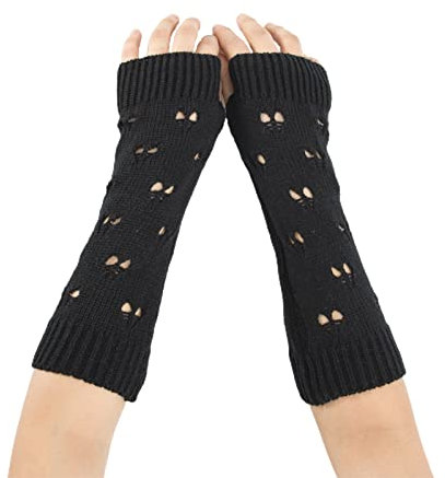 Warme Winterhandschuhe mit Touchscreen, 1 Paar, hohles Herz, Halbfinger-Armabdeckungen, dick, gehäkelt, einfarbig, Winterhandschuhe, Handwärmer, Schwarz , 1.00 Stärke