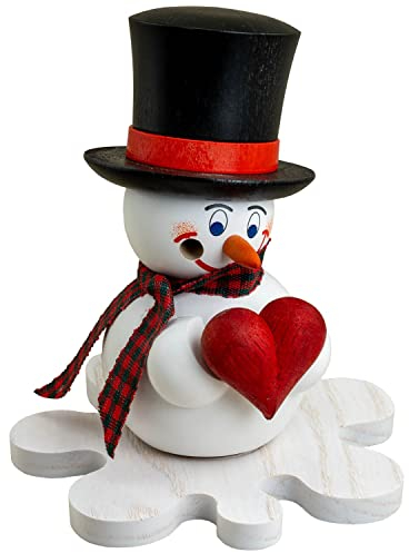 Seiffener Volkskunst | Räuchermann Schneemann | Räuchermännchen mit Herz 12 cm | Romeo