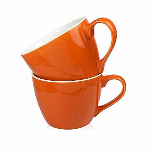 MECOWON 30 OZ Porcelain Coffee Mugs, Set of 2 Large Mugs for Soup, Cereal and Salad (Orange)