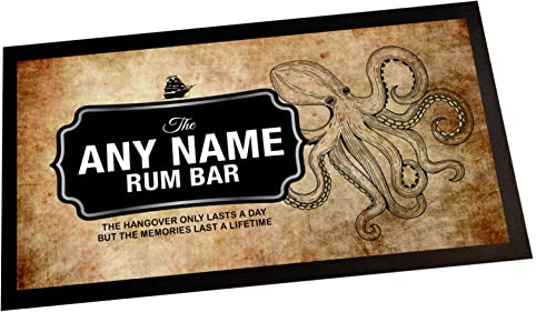 Personalisierte Rum-Bar-Läufermatte – Dunkel gewürzte Rum-Bar, Geschenk für Hausbar Zubehör, Geburtstagsfeier