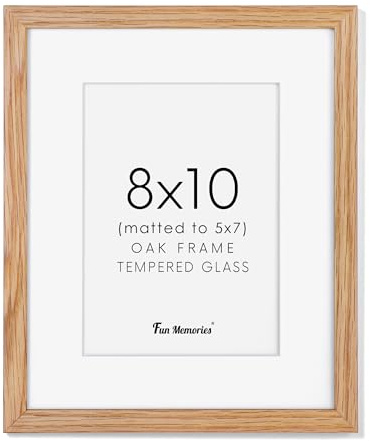 8x10 Picture Frame Wood, 8 x 10 Photo Frame for Wall & Tabletop Display, 8 by 10 Frames Made of Solid Oak Wood, Real Glass 8 x 10 Picture Frame, 8x10 Matted Frame for 5x7, Natural Oak Color, 1 Pack