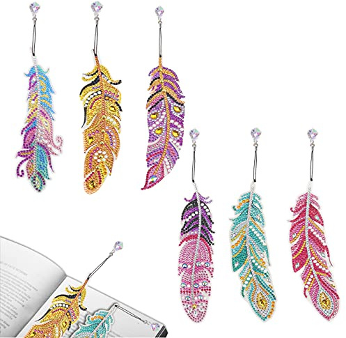 5D Diamond Painting Lesezeichen Set DIY Diamant Malerei Lesezeichen Kinder Bookmark Feder Form Strass mit Kristall Anhänger für Seiten Markierungen