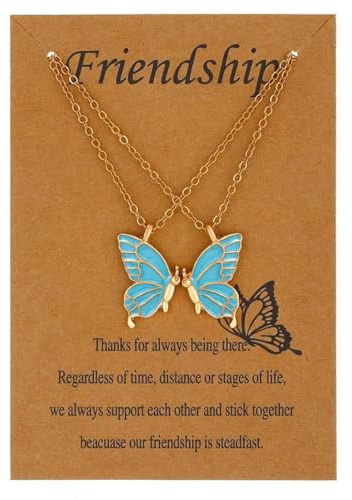 RIXERKOC Freundschaftsketten BFF Ketten für 2 Geschenke für Mädchen Halskette Schmuck Long Distance Geburtstag Weihnachten Geschenke für Frauen Mädchen Schwestern (Gold-Blauer Schmetterling)