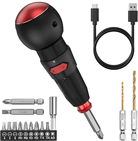 Brifit Electric Screwdriver Set, Rechargeable Cordless Screwdriver with LED Light, Auto & Manual Modes, 10 Pcs Bits & 1 Bit Holder, Portable Electric Repair Tool for Phone, Laptop, Small Appliance