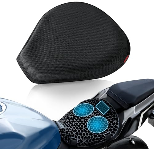 SKYJDM Detachable Motorcycle Gel Seat Cushion with Cover, Large 3D-Honeycomb Structure Shock Absorption & Breathable Motorcycle Gel Seat Pad for Long Rides