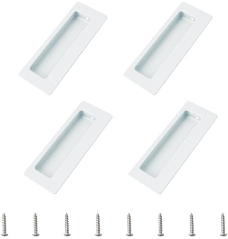 MOROBOR Lot de 4 poignées rectangulaires encastrées dissimulées pour porte coulissante avec vis, poignées d'armoire en acier inoxydable pour armoire et tiroir (blanc)