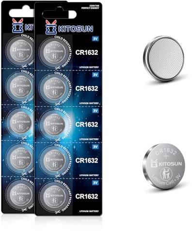 Kitosun CR1632 Pile Lithium Bouton Batterie 3V - 3 Volt CR 1632 Piles pour Toyota Prius Clé à Distance de Voiture Pression des Pneus Capteur de Fréquence Cardiaque Garmin Vivofit (10 Piles)
