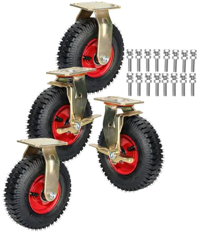 Geräuschlose Schwerlast Rollen, Bockrolle Luftrad Mit Kugellager 4 Rollen Für Möbel 360 Grad Drehbar Leise Ø 200/250MM Leicht Zu Verlegen Lenkrollen Mit Bremse, Transportwagen