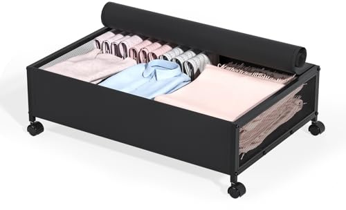 Meisax Unterbett Aufbewahrungsbox, Aufbewahrung von Kleidung Spielzeug | Unterbettkommode mit Deckel, mit 4 um 360 Grad drehbaren Rollen, Aus Metall, Verwendung Bett, Kleiderschrank, Unter dem Sofa