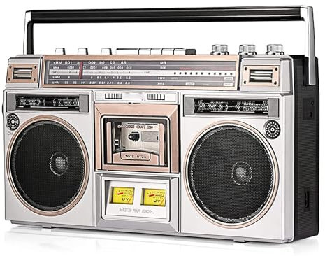 Lettore CD Boombox retrò Stile Classico Anni '80, Boombox Portatile a Cassette, con Radio AM/FM, Supporto Ingresso SD/USB, per Viaggi con riunioni di Famiglia