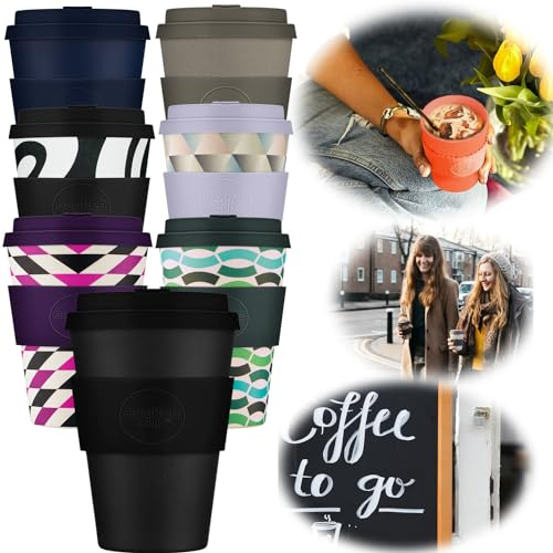 LS-LebenStil Coffee to Go Becher 400ml Kerr Napier Schwarz Black PLA Premium Mehrweg-Becher mit Deckel Kaffeebecher Trinkbecher Travel Mug Reisebecher Heiß-Getränke Autobecher leicht Ecoffee Cup