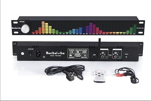 Decibelvibe TNZ SGE6 - Grafisk ljudutjämnare med RCA/3.5-utgång, trådlös ingång via inbyggd mikrofon, USB- och Bluetooth-ingång, ljudförförstärkare för ljud-och videosystem (silver)