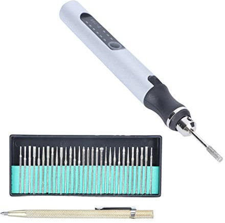 Dekaim Kabelloser Elektrischer Gravurstift Zum Selbermachen, 3,6 V, 8 W, 3 Geschwindigkeitsstufen, Tragbar, Wiederaufladbarer USB-Gravierstift, für Glas, Stein, Metall (Silber)