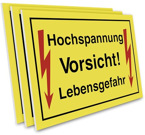 PRIMUS-PRINT – 3er Set- Vorsicht Hochspannung Lebensgefahr Schild – Warnschild für Elektrobereiche – Hochwertiger Aluminium Verbund oder Hartschaum – 20x30 cm – UV-beständig und wetterfest