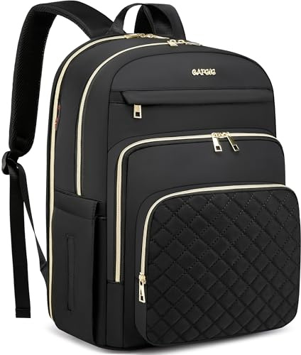 CAFELE Womens Quilted work Backpack cartable enseignant sac à dos avec port USB, infirmière convertible voyage sac à dos portefeuille pour les femmes, noir
