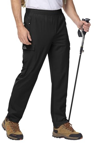 Rdruko Pantaloni da trekking da uomo, estivi, elasticizzati, per attività all'aria aperta, impermeabili, da trekking, da uomo, con 5 tasche, per escursioni, arrampicata, Nero , 3XL