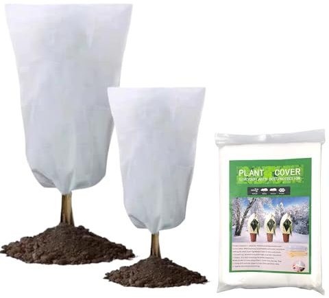 GOTRUST 2pcs Plant Fleece Cover, Frost Protection Jacket Covers, Warming Frost Cloth with Zipper Drawstring, Winter Garden Fleece Bags for Outdoor Plants, Fruit Tree Potted 60 * 80cm, 80 * 120cm