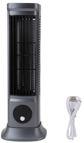 Ventilateur Tour sans Pales, Vent de Refroidissement Puissant et Silencieux pour Chambre à Coucher, Bureau, Dortoir, Gris, Ventilateur de Table de Bureau avec Conception Optimisée