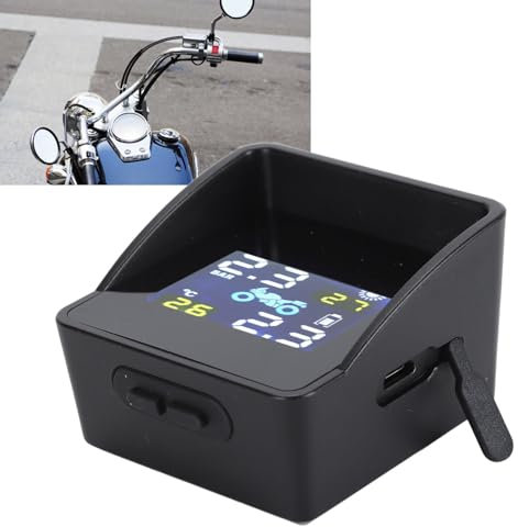 Hapivida Monitor de presión de neumáticos Solar TPMS Sisteme de Control de presión de neumáticos Bluetooth con Pantalla LCD y 2 sensores externos para Motocicletas Scooters