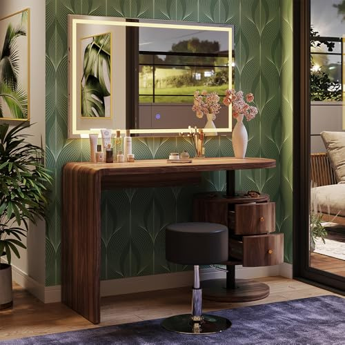 Vicco Tavolo da toilette Lara, Rovere rustico, 120 cm | con specchio LED e sgabello, Ampia superficie del tavolo per trucco, gioielli e accessori per lo styling