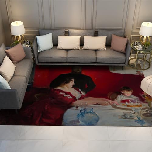 LANDERSION Roter Teppich Moderne Einzigartige Kunst Großer Teppich Warme Familienatmosphäre Fußmatte Nicht Haarausfall Flachflor Dünner Teppich Für Bauernhaus Schlafzimmer 40x60cm
