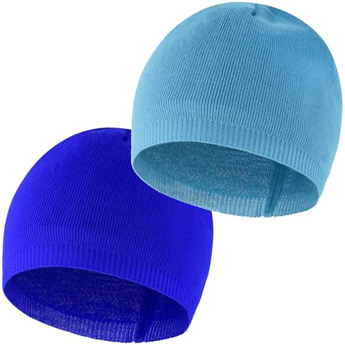 EINSKEY Stickad mössa för män och kvinnor, 2-pack allväder manschett mössa för skidåkning, löpning, vandring och camping (Blå och ljusblå)
