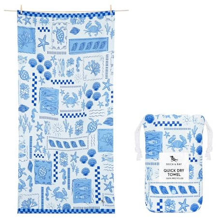 Dock & Bay strandhandduk – snabbtorkande, sandfri – kompakt, lätt – 100 % återvunnen – inkluderar väska – grekiska stränder – extra stor (200 x 90 cm, 78 x 35)